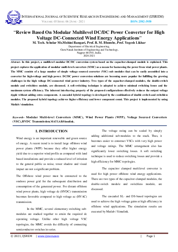 (PDF) Based On Modular Multilevel DC / DC Power Converter for High ...