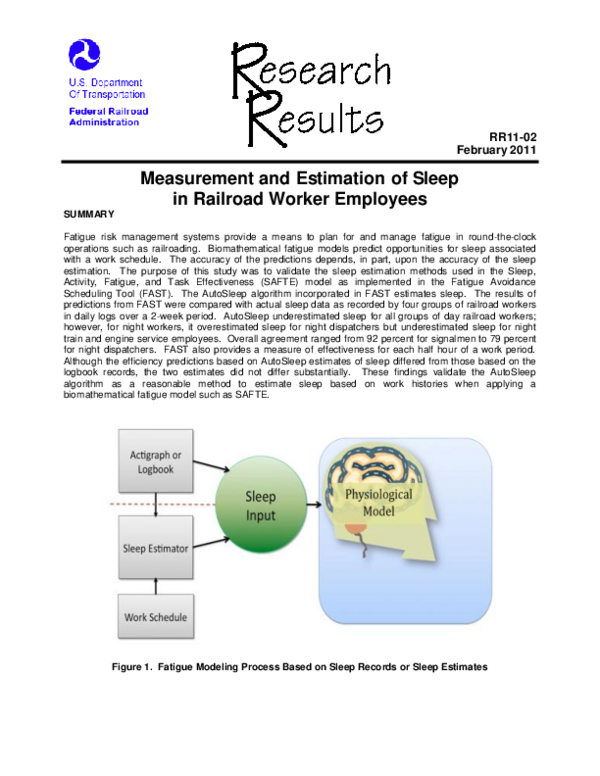 (PDF) Measurement and Estimation of Sleep in Railroad Worker Employees