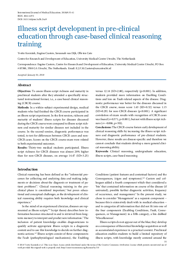 (PDF) Illness script development in pre-clinical education through case ...