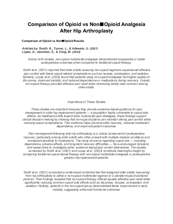 (PDF) Comparison of Opioid vs Non Opioid Analgesia After Hip ...