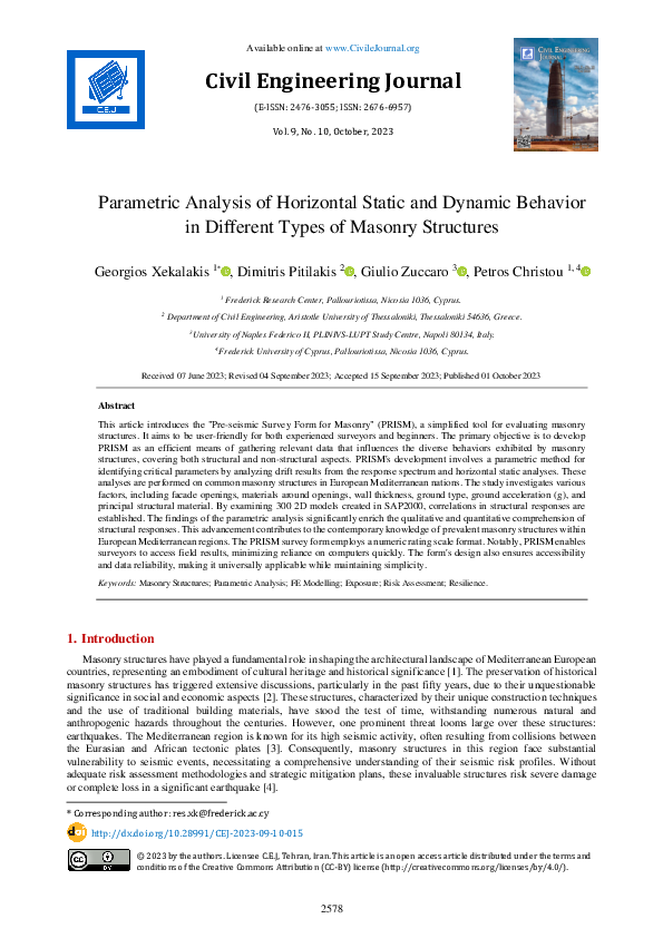(PDF) Parametric Analysis of Horizontal Static and Dynamic Behavior in ...