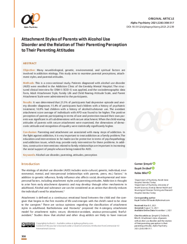 (PDF) Attachment Styles of Parents with Alcohol Use Disorder and the ...