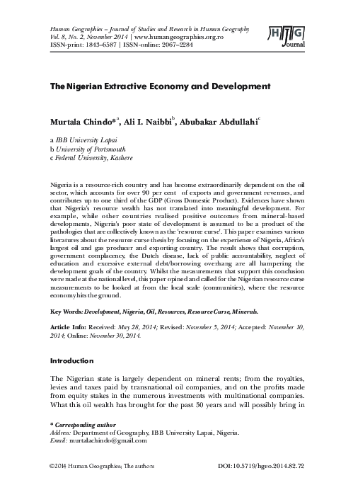 (PDF) The Nigerian Extractive Economy and Development