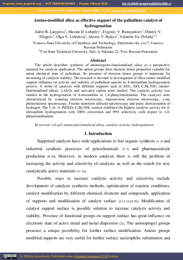 (PDF) Amino-modified Silica as Effective Support of the Palladium ...