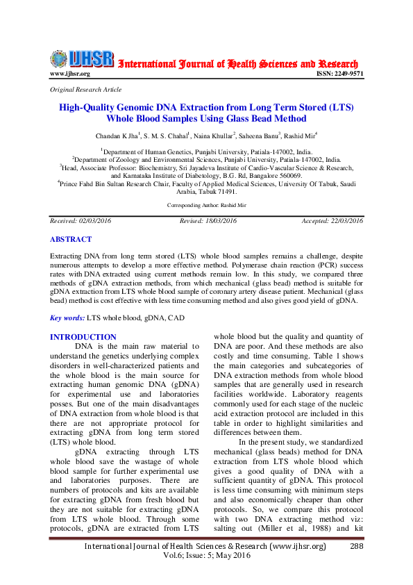 (PDF) High-Quality Genomic DNA Extraction From Long Term Stored (LTS ...
