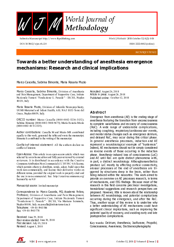 (PDF) Towards a better understanding of anesthesia emergence mechanisms ...