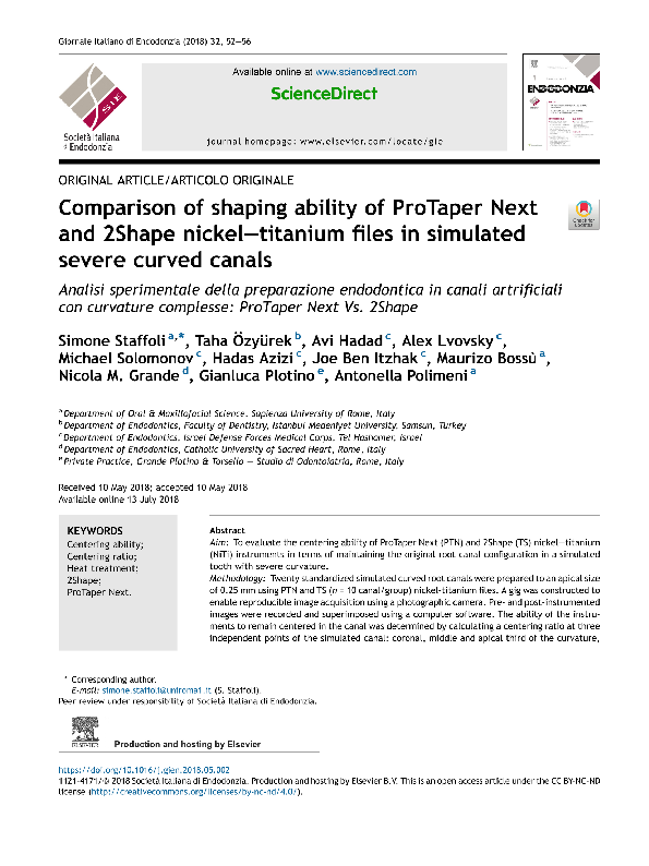 (PDF) Comparison of shaping ability of ProTaper Next and 2Shape nickel ...
