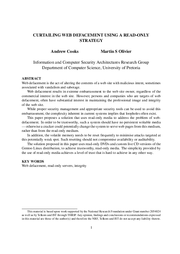(PDF) Curtailing web defacement using a read-only strategy