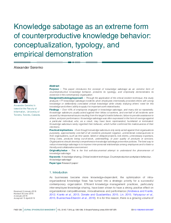 (PDF) Knowledge sabotage as an extreme form of counterproductive ...