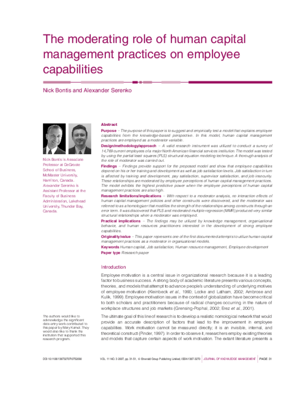 (PDF) The moderating role of human capital management practices on ...