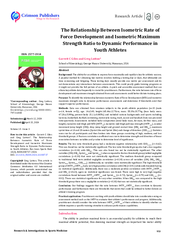 (PDF) The Relationship Between Isometric Rate of Force Development and ...