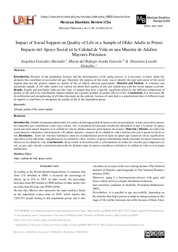(PDF) Impact of Social Support on the Quality of Life in a Sample of ...