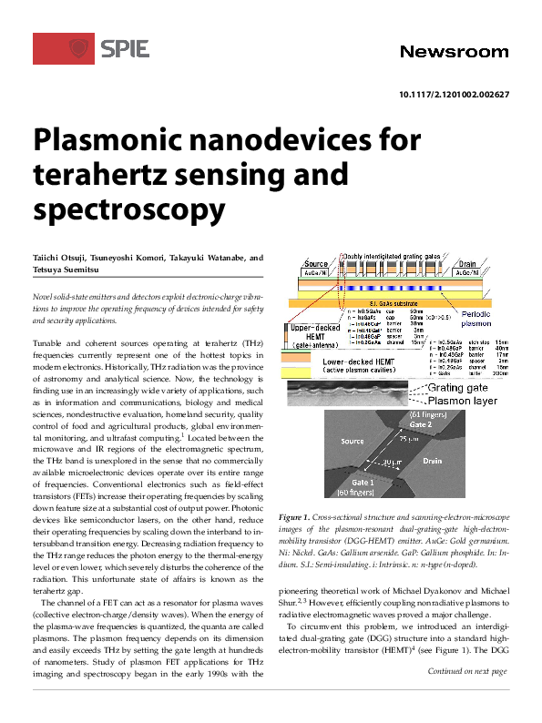 (PDF) Plasmonic nanodevices for terahertz sensing and spectroscopy