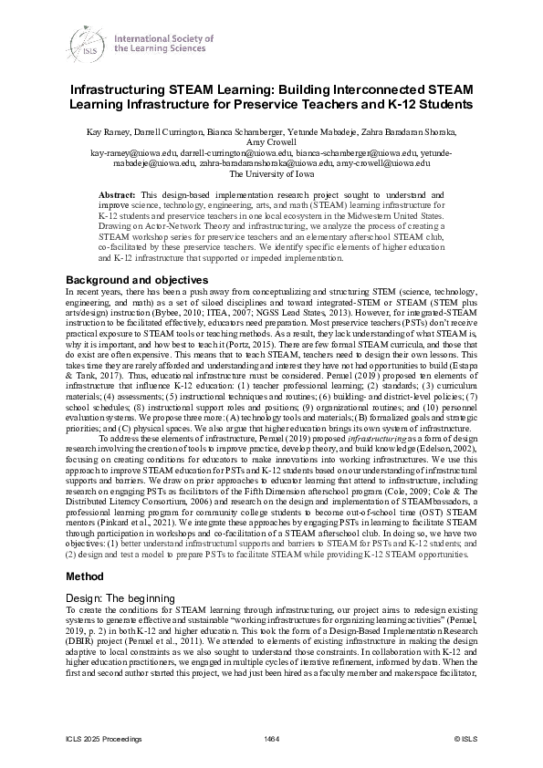 (PDF) Infrastructuring STEAM Learning: Building Interconnected STEAM ...