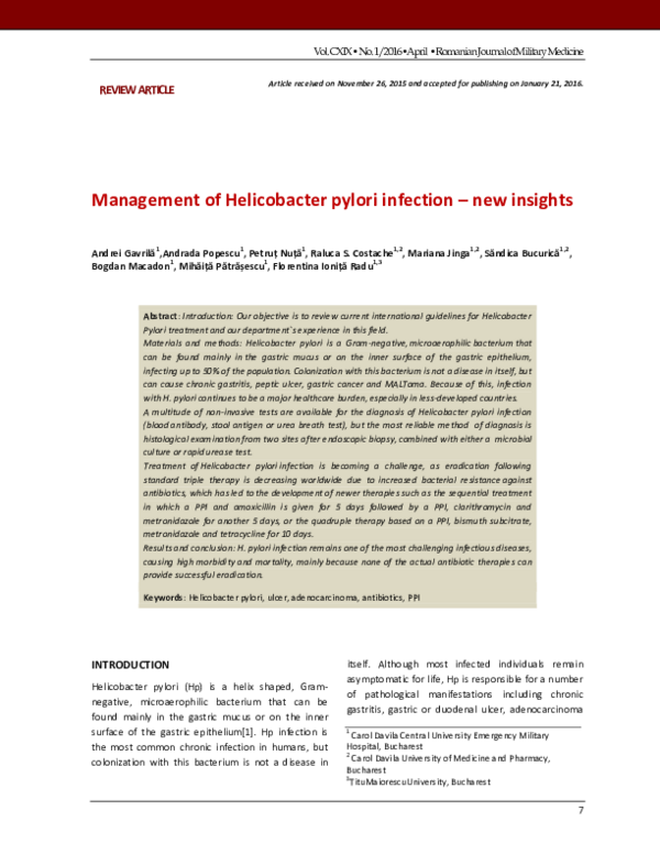 (PDF) Management of Helicobacter pylori infection – new insights