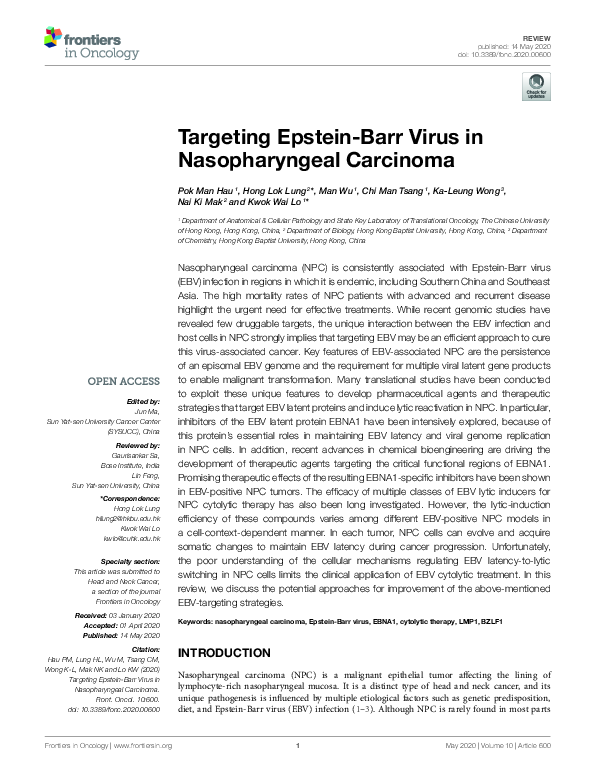 (PDF) Targeting Epstein-Barr Virus in Nasopharyngeal Carcinoma