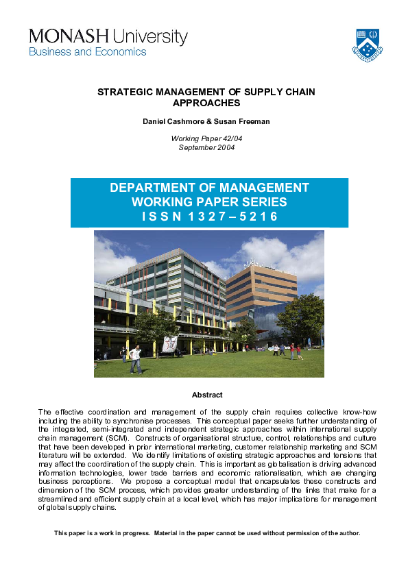 (PDF) Strategic Management of Supply Chain Approaches