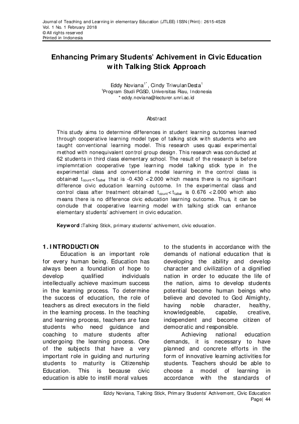 (PDF) Enhancing Primary Students’ Achivement in Civic Education with ...