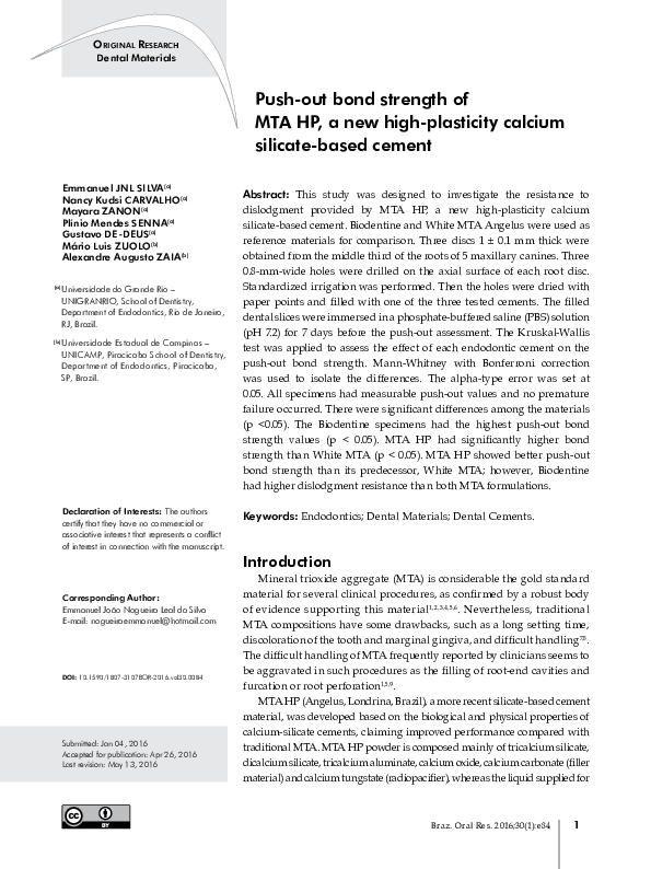 (PDF) Push-out bond strength of MTA HP, a new high-plasticity calcium ...