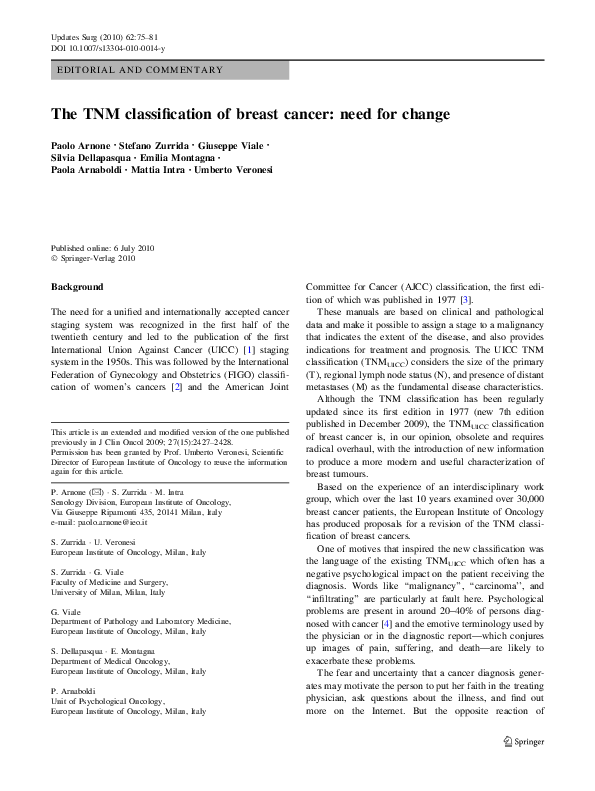 (PDF) The TNM classification of breast cancer: need for change