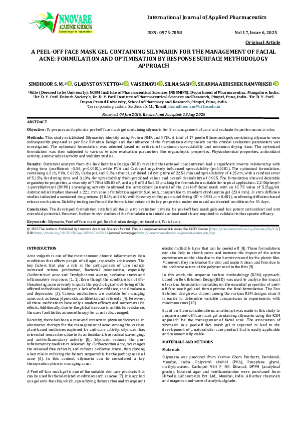 (PDF) A PEEL-OFF FACE MASK GEL CONTAINING SILYMARIN FOR THE MANAGEMENT ...