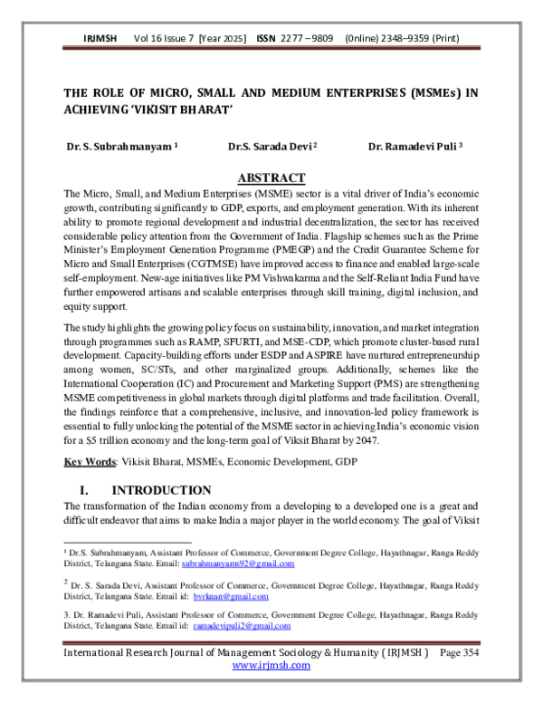(PDF) THE ROLE OF MICRO, SMALL AND MEDIUM ENTERPRISES (MSMEs) IN ...