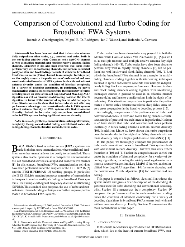(PDF) Comparison of Convolutional and Turbo Coding for Broadband FWA ...