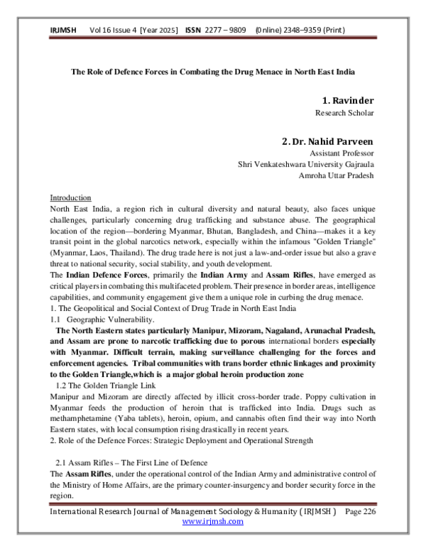(PDF) The Role of Defence Forces in Combating the Drug Menace in North ...