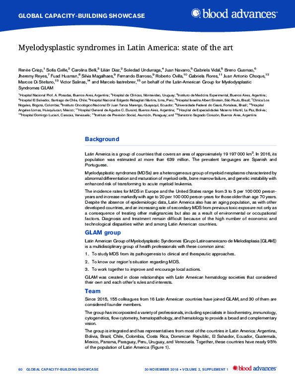(PDF) Myelodysplastic syndromes in Latin America: state of the art