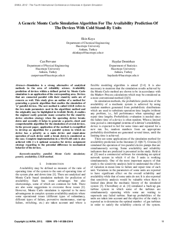 (PDF) A Generic Monte Carlo Simulation Algorithm For The Availability ...