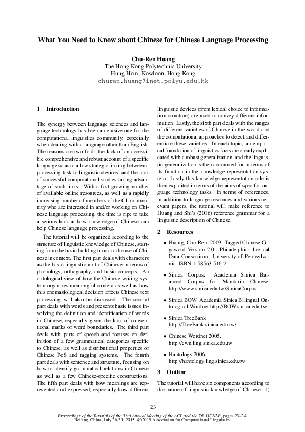 (PDF) What You Need to Know about Chinese for Chinese Language Processing