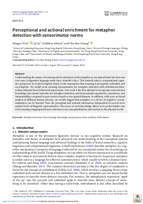(PDF) Perceptional and actional enrichment for metaphor detection with ...
