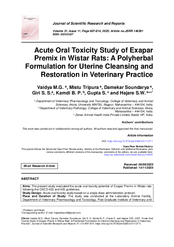 (PDF) Acute Oral Toxicity Study of Exapar Premix in Wistar Rats: A ...