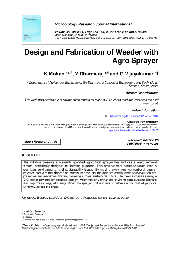 (PDF) Design and Fabrication of Weeder with Agro Sprayer