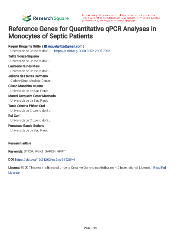 (PDF) Reference Genes for Quantitative qPCR Analyses in Monocytes of ...
