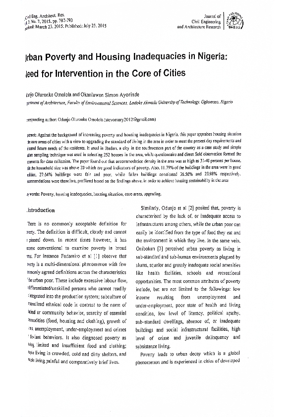(PDF) Urban Poverty and Housing Inadequacies in Nigeria; Need for ...
