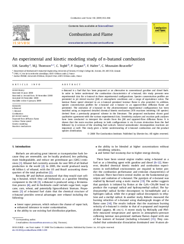 (PDF) An experimental and kinetic modeling study of n-butanol combustion