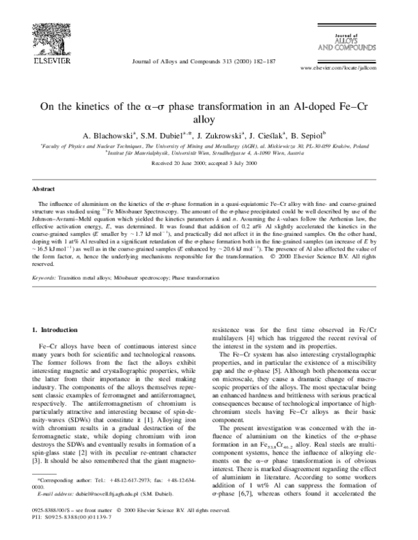 (PDF) On the kinetics of the α–σ phase transformation in an Al-doped Fe ...