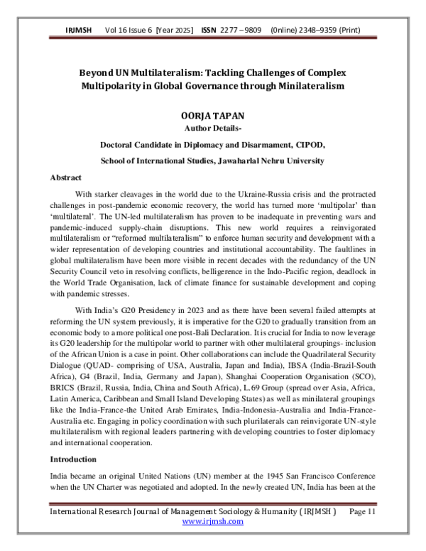 (PDF) Beyond UN Multilateralism: Tackling Challenges of Complex ...