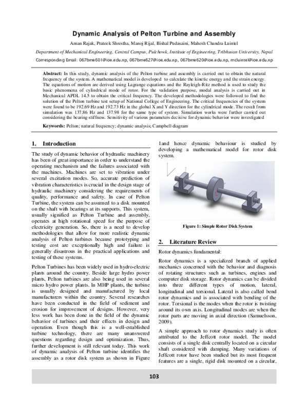 (PDF) Dynamic Analysis of Pelton Turbine and Assembly