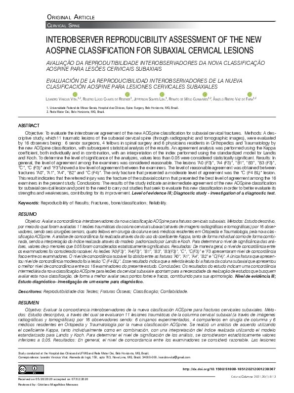 (PDF) Interobserver Reproducibility Assessment of the New Aospine ...