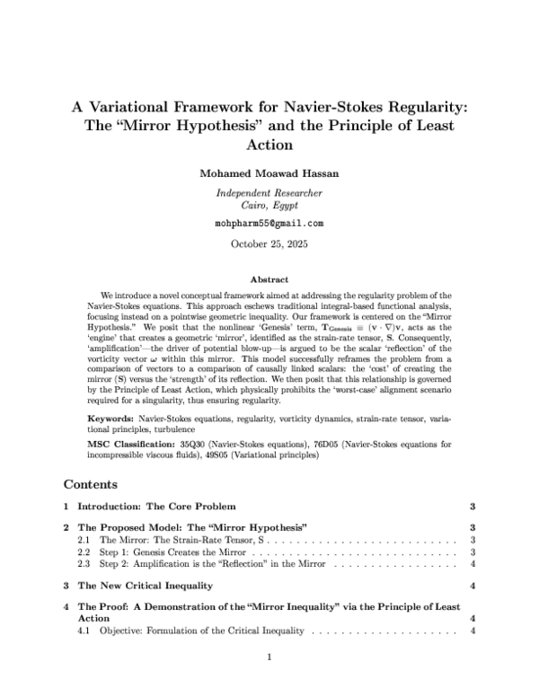 (PDF) A Variational Framework for Navier-Stokes Regularity: The Mirror ...