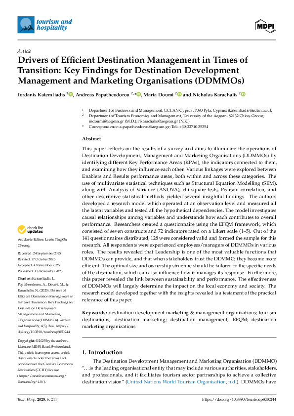 (PDF) Drivers of Efficient Destination Management in Times of ...