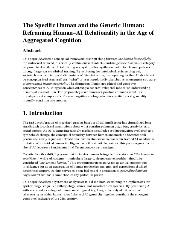 (PDF) The Specific Human and the Generic Human: Reframing Human-AI ...