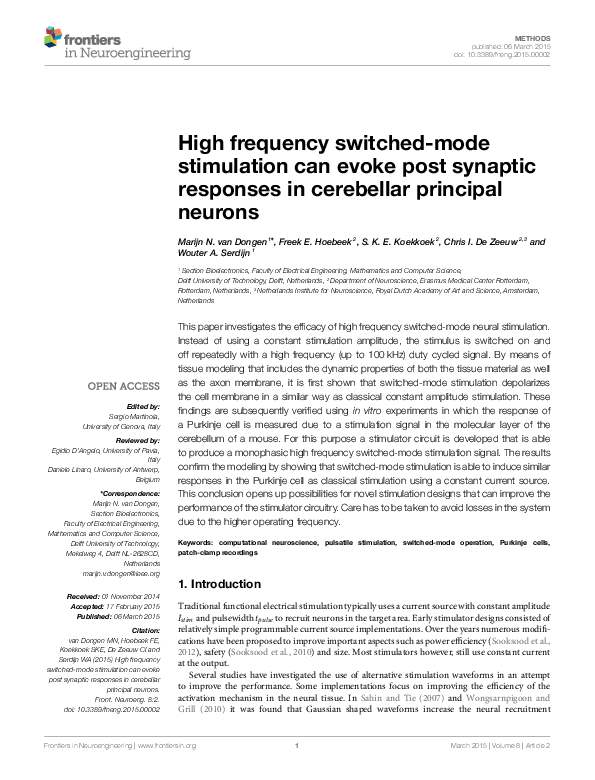 (PDF) High frequency switched-mode stimulation can evoke post synaptic ...