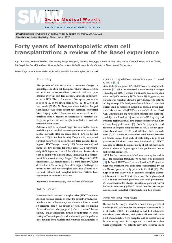 (PDF) Forty years of haematopoietic stem cell transplantation: a review ...