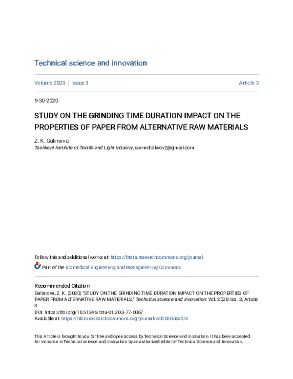 (PDF) Study on the Grinding Time Duration Impact on the Properties of ...