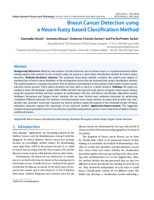 (PDF) Breast Cancer Detection using a Neuro-fuzzy based Classification ...