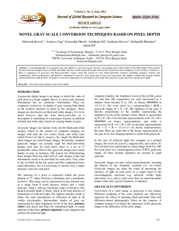 (PDF) Novel Gray Scale Conversion Techniques Based on Pixel Depth