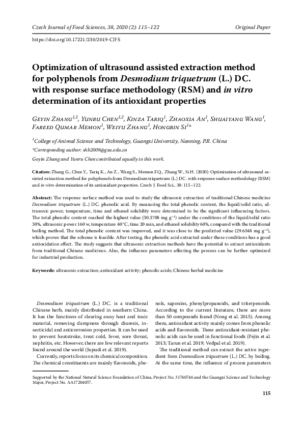 (PDF) Optimization of ultrasound assisted extraction method for ...